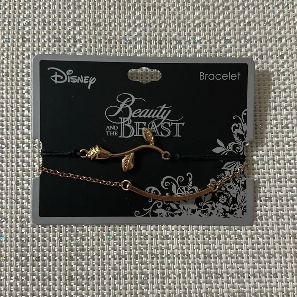 Disney Beauty and the Beast Rose Gold Beaty Lies Within Black Double Bracelet